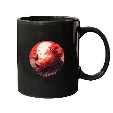 Discover Japanese Tree Red Moon With Flying Birds Otaku Lovers Japan 1 Mugs
