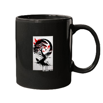 Discover Japanese Tree Red Moon With Birds Flying in background Graph Mugs