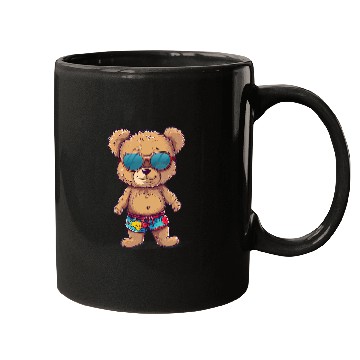 Discover Bear Pet Happy Teddy Bear with cool Sunglasses and swimming trunks Mugs