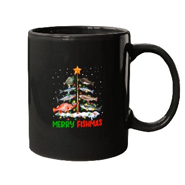 Discover Merry Fishmas Funny Christmas Tree Lights Fish Fishing Rod 9 Mugs