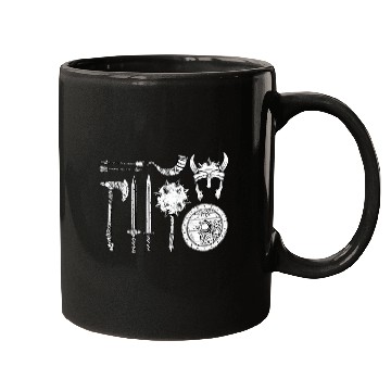 Discover Viking warrior equipment swords helmet ax horn Valhalla Mugs