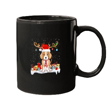 Discover Funny xmass Lighting Reindeer Santa Hat Foxhound Christmas Mugs