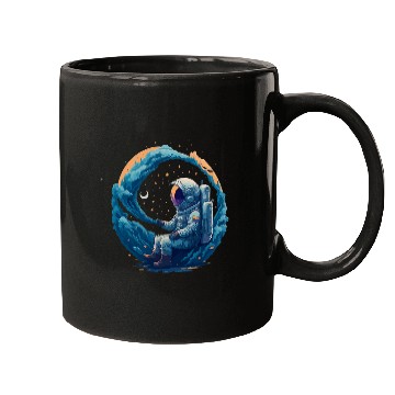 Discover Astronaut sitting on Milky Way galaxy space astro motif Mugs