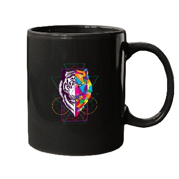 Discover Geometric Tiger Face Black And White And Color Art Gift Mugs