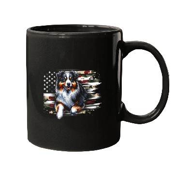 Discover Australian Shepherd Vector USA Flag Mugs