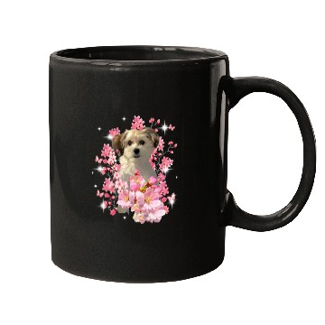 Discover Chinese Crested Powderpuff Cherry Blossom Flowers Mugs