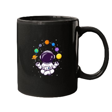 Discover Funny Meditating Yoga Lotus Astronaut Planets Space Cosmos Mugs