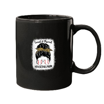 Discover Loud Proud Baseball softball Mom Messy Bun Leopard Bleached Mugs