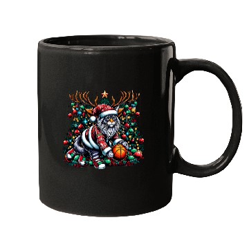 Discover Funny Santa Maine Coon Cat Play Basketball Christmas Mugs
