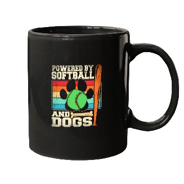 Discover Funny Powered By Dogs and Softball Player Mugs