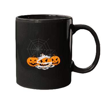Discover Three Halloween Pumpkins Jack O Lantern Faces Spider Web Mugs