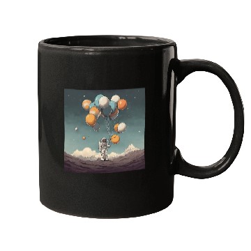 Discover Galactic Explorer with Astronaut Holding Planet Balloons Mugs
