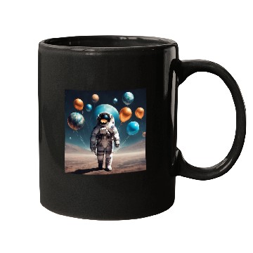 Discover Galactic Astronaut Explorer Holding Planet Balloons STEM 2 Mugs