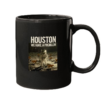 Discover Funny Houston We Have A Problem Cat Lover Moon Astronaut Mugs