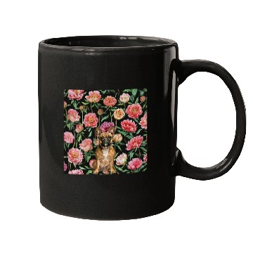 Discover French Bulldog Peonies Pink White vintages Plant Pattern Mugs