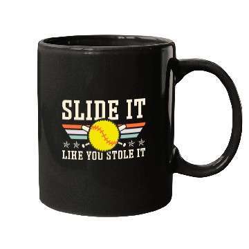 Discover Slide it Stole it Softball Player Team Game Day Mugs