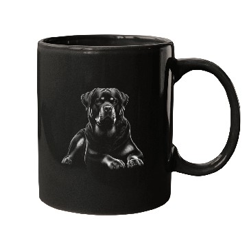 Discover Rottweiler Dog in Lying Pose Drawing Style Mugs