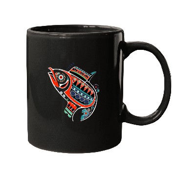 Discover Salmon Fish in Abstract North American Plains Style Mugs