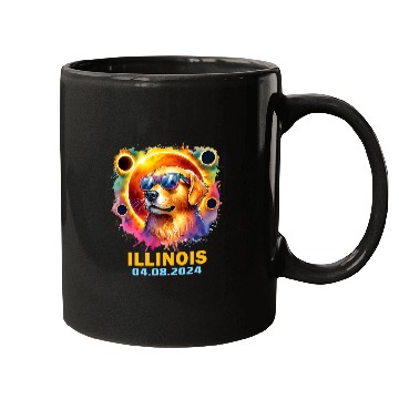 Discover Illinois Total Solar Eclipse 2024 Golden Retriever Colorful Mugs