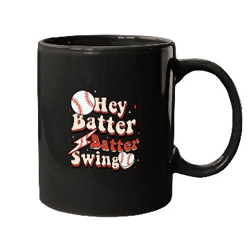 Discover Retro Groovy Game Day Hey Batter Batter Swing Baseball Mugs