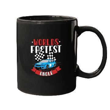 Discover Worlds Fastest Uncle Race Car Checkered Flag 3 Mugs