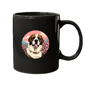 Discover Saint Bernard Cherry Blossom Funny Dog Flowers Mugs