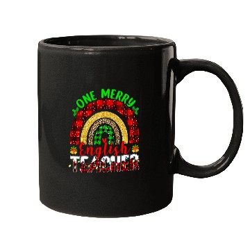 Discover One Merry English Teacher Leopard Rainbow Christmas Tree 1 Mugs