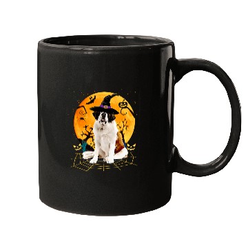 Discover Scary Halloween Cute Saint Bernard Costume Witch Hat Moon Mugs