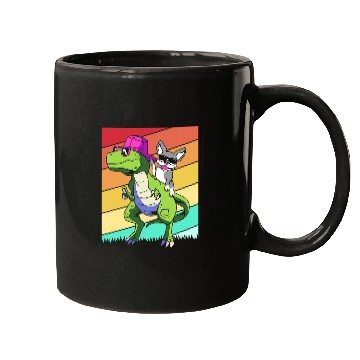 Discover Retro Boston Terrier Dog Riding Dinosaur Mugs
