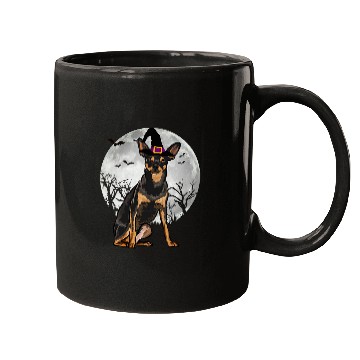 Discover Scary Miniature Pinscher Dog Witch Hat Halloween Mugs