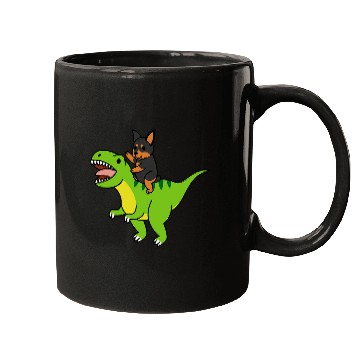 Discover Miniature Pinscher Riding TRexs Dinosaur Dog Mugs