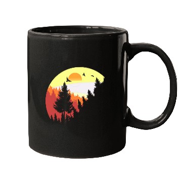 Discover Sunset Pine Tree Camping Retro Sun Graphic Sunrise Casual Mugs