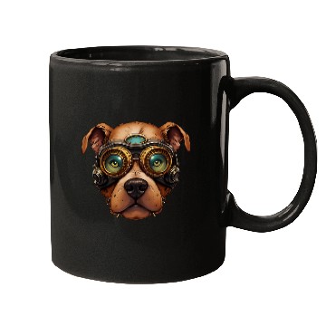 Discover Steampunk Pitbull Dog in Clockwork Glasses Steampunk Mugs