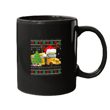 Discover School Bus Driver Reindeer Santa Hat Ugly Christmas Sweater Mugs