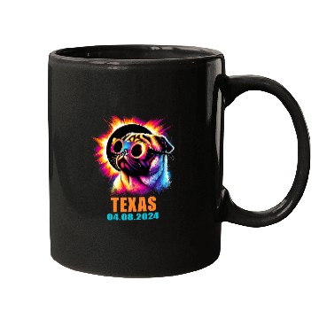 Discover Texas Total Solar Eclipse 2024 Pug Dog With Glasses Mugs