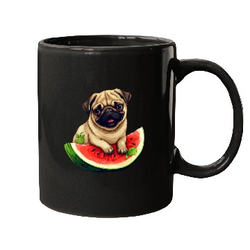 Discover Pug with Red Watermelon Summer Fruit Canine Design Mugs