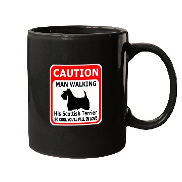 Discover Scottish Terrier Caution Man walking his... Mugs