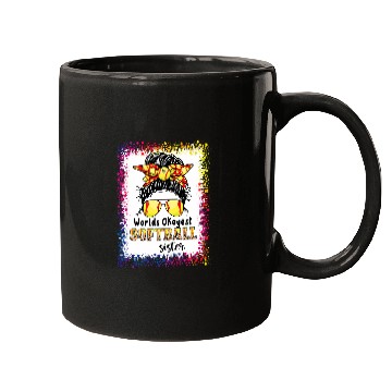 Discover Worlds Okayest Softball Sister Bleached Leopard Messy Bun Mugs