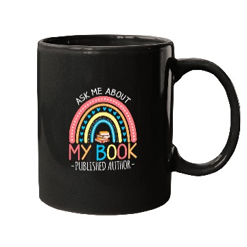 Discover Ask Me About My Book Published Author Writer Rainbow Retro Mugs