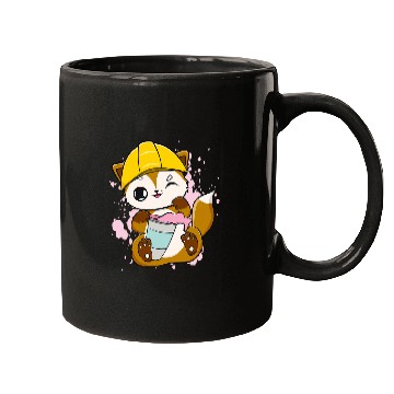 Discover Construction Worker Fox Drinks Bubble Tea For Boba Tea Lover Mugs