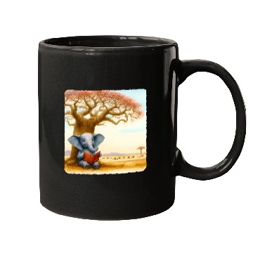 Discover Elephant Reading Wildlife Conservation Book Baobab Tree Mugs