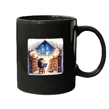 Discover Hedgehog Reading Star Gazing Book Library Branches Stars Mugs