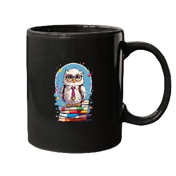 Discover Owl Teacher standing on books 2 Mugs