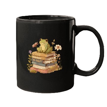 Discover Cottagecore Aesthetic Frog Reading Book Mushroom Lover 4 Mugs