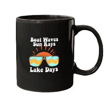 Discover Boat Waves Sun Rays Lake Days Mugs