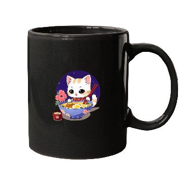 Discover Anime Ramen Cat Retro Japanese Noodles Aesthetic Kawaii Cat Mugs