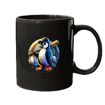 Discover Funny Lets Go Penguin Playing Baseball Mugs