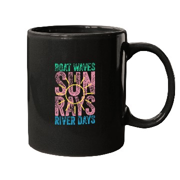 Discover Boat Waves Sun Rays River Days Cute Retro Summer Vacation Mugs
