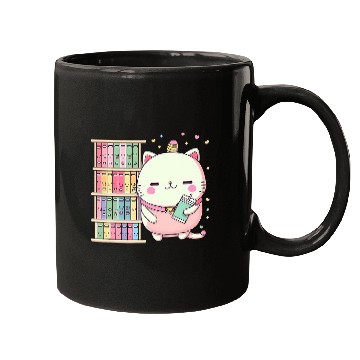 Discover Cute Kawaii Book and Cat Lover Librarian Reading Mugs