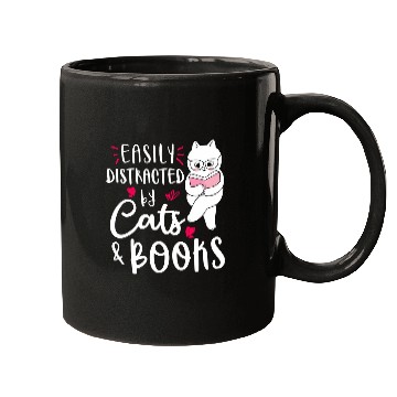 Discover Easily Distracted by Cats and Books Cat Book Lovers Gift Mugs
